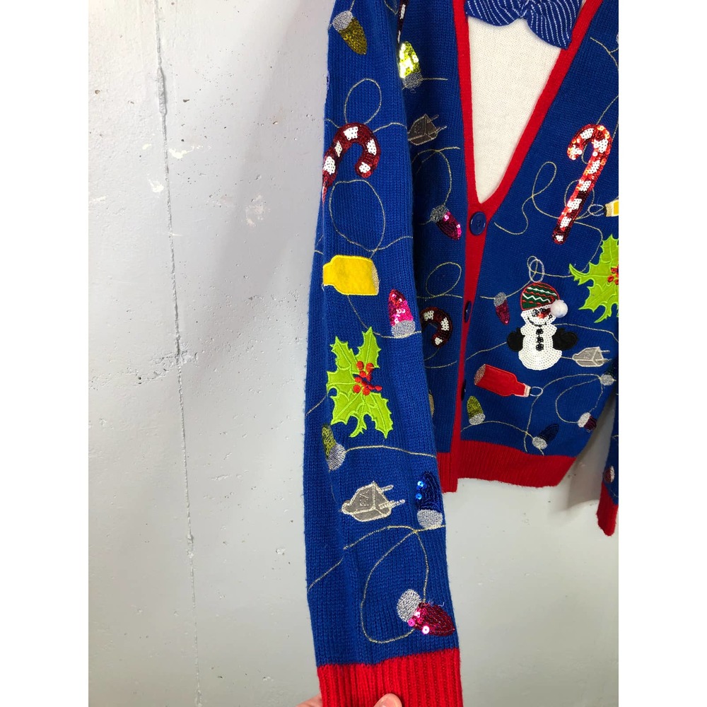 Womens JOLLY SWEATERS Ugly Christmas Sweater, Sz L Primary Colors - Picture 3 of 7